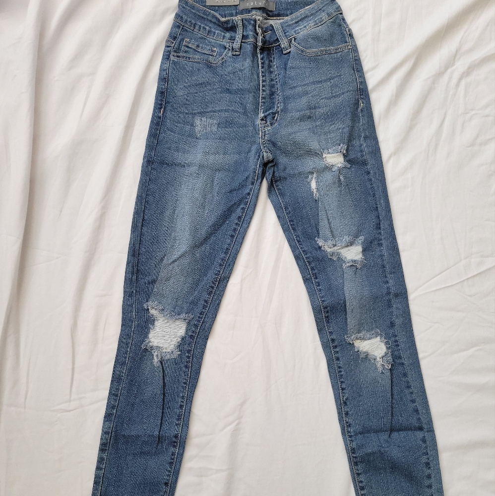 High Rise Distressed Comfortable Full length Medium Wash Denim
